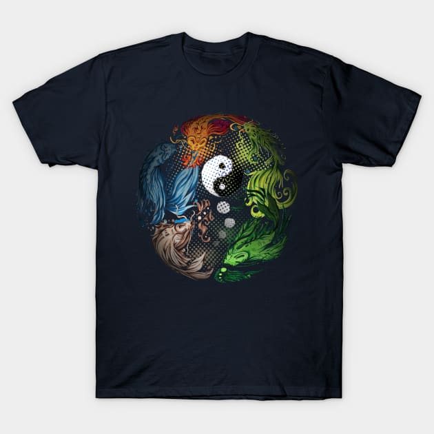 Elemental Koi of Yin Yang. T-Shirt by hybridgothica